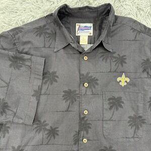Reyn Spooner New‎ Orleans Saints Shirt Men's L Black Palm Tree AOP Hawaiian NFL